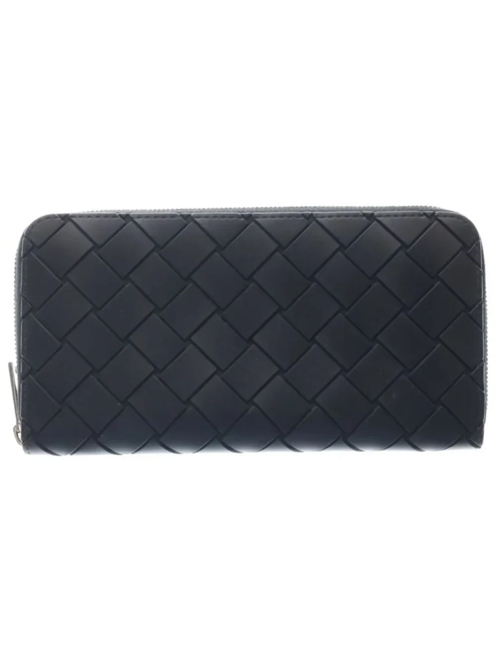 Bottega Veneta Intrecciato Zip Around Wallet Black Rubber Silver
